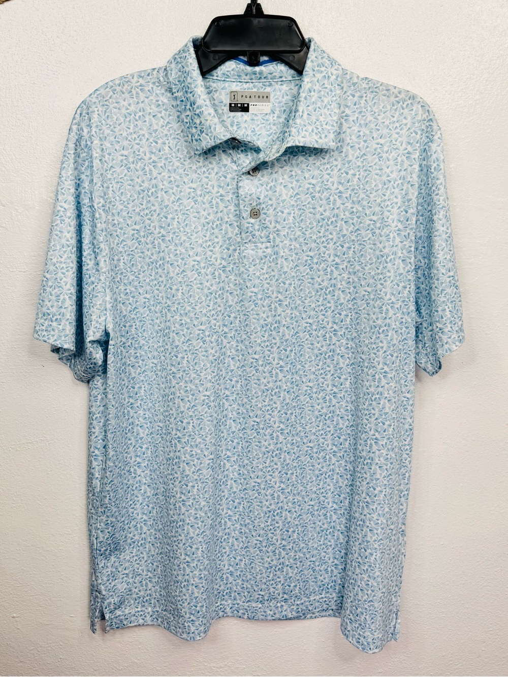 PGA Tour ProSeries Polo Shirt Mens Size M Blue Geometric Print Golf